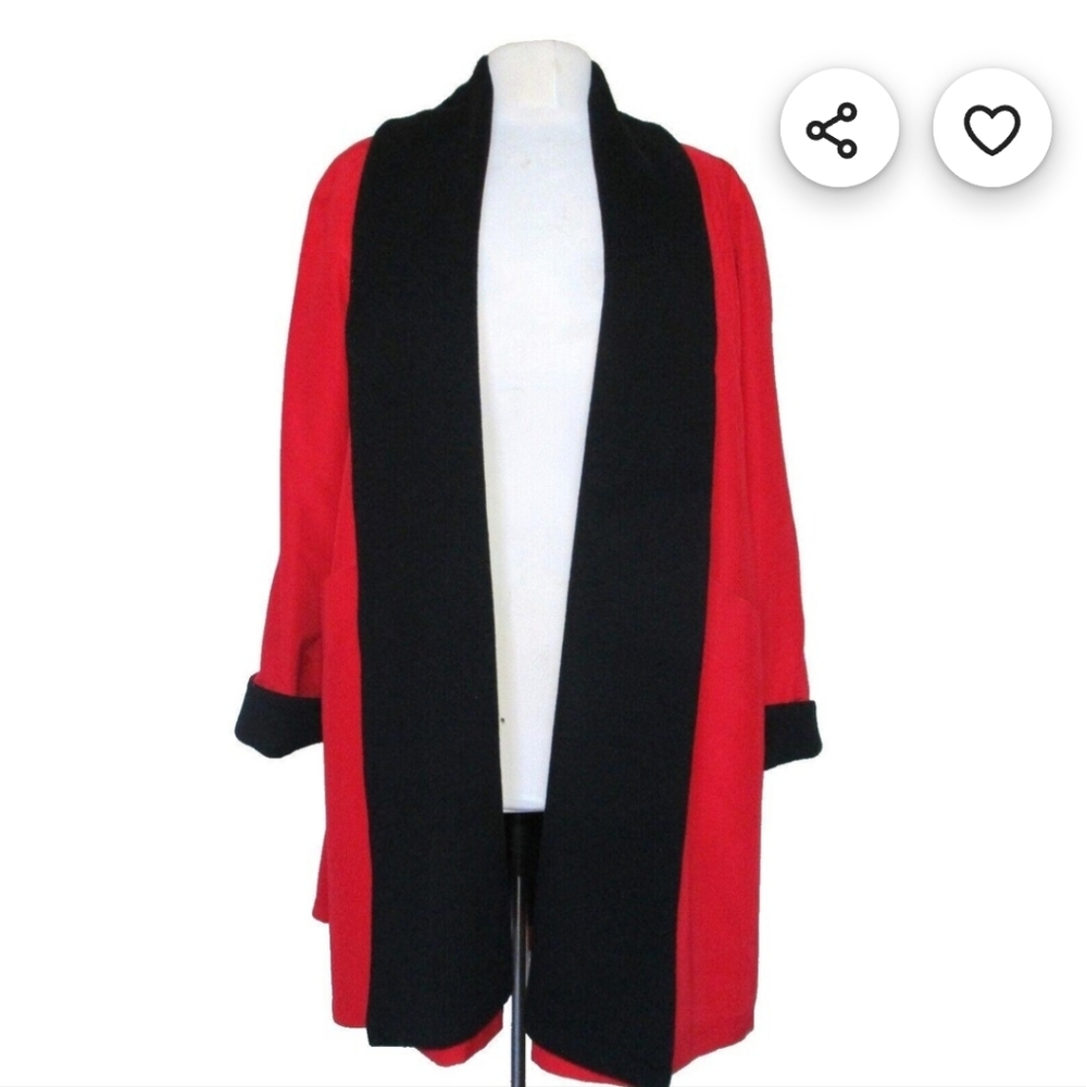 Swing Coat, Vintage Steve By Searle, Size 8 Women, RedBlack, Wool Lining, Peaco - Picture 9 of 10